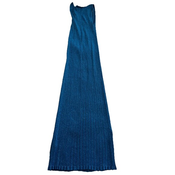 Line & Dot Metallic Midi Dress Women's Blue M - Picture 3 of 8